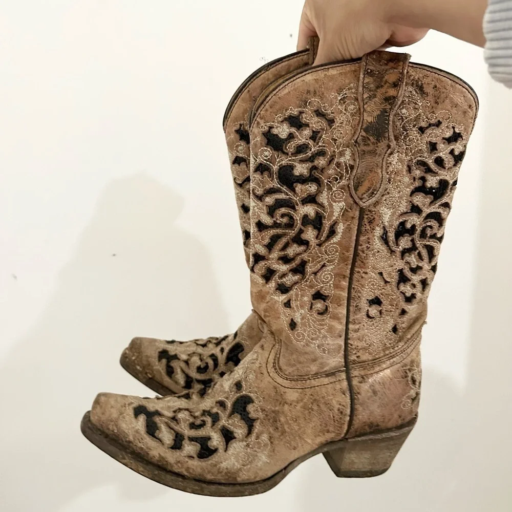 Corral girl Black Sequin Inlay Square Toe Western Boots A3648 3 1/2